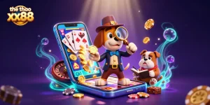 Engage with thể thao xx88 through a vibrant 3D casino adventure showcasing detectives and gaming elements.