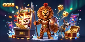 Experience jackpot excitement with GG88 in a vibrant 3D casino scene filled with winnings.