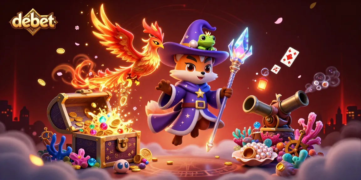 Engage in thrilling gaming action with debet, featuring vibrant characters and casino elements in an enchanting scene.