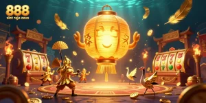Engage with 888 slot raja zeus in a vibrant illustrated casino scene featuring dynamic game elements.