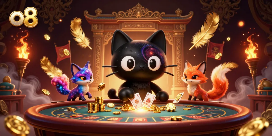 Engage with the vibrant o8 cosmic casino scene featuring enchanting characters and dynamic gambling elements.