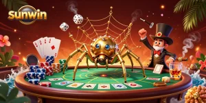 Engage with sunwin's thrilling gambling scene, featuring a steampunk spider and poker elements.