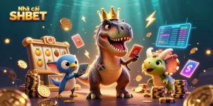Join the excitement at Nhà cái SHBET with thrilling card shuffling T-Rex and stacking chips!