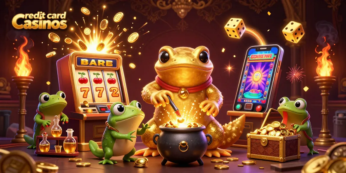 Experience thrilling action at credit card casinos with an alchemist transforming metals into gold amidst jackpot excitement.