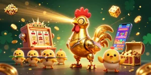 Experience the excitement of gà vàng tv with stunning 3D visuals of a golden rooster robot in action.