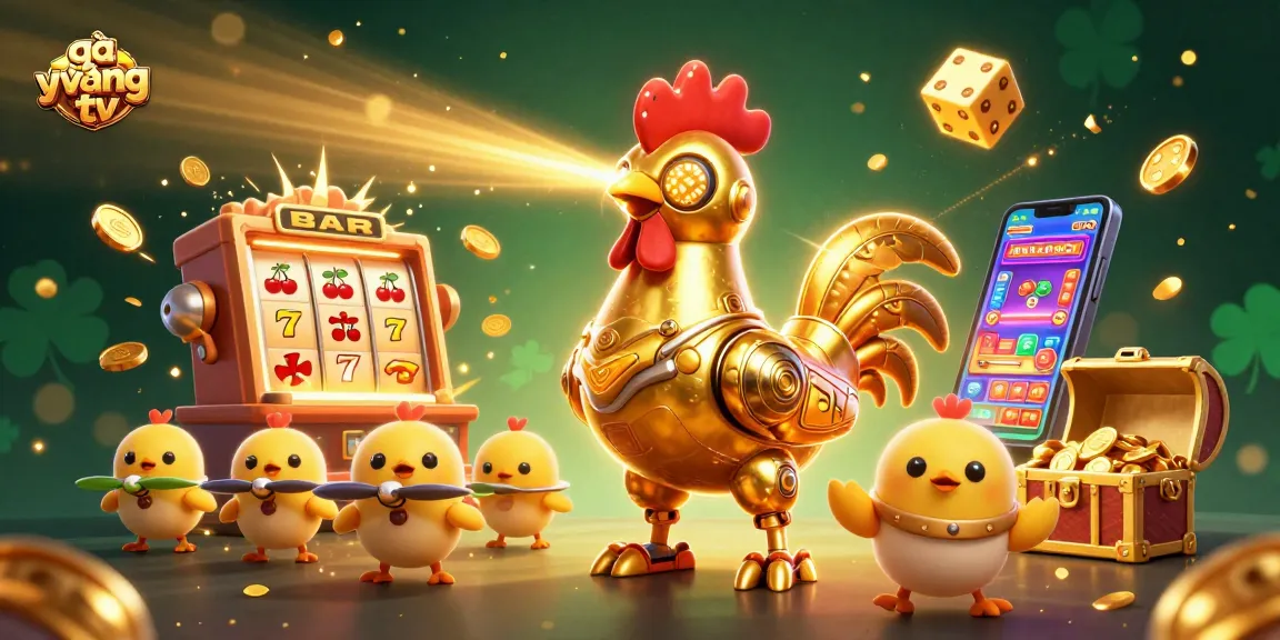 Experience the excitement of gà vàng tv with stunning 3D visuals of a golden rooster robot in action.