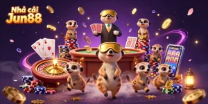 Experience the excitement of Nhà cái Jun88 with engaging casino-themed meerkats in action.