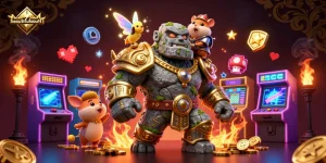 Experience beautifulsouth as a charming golem, knight, and fairy bring casino fun to life.
